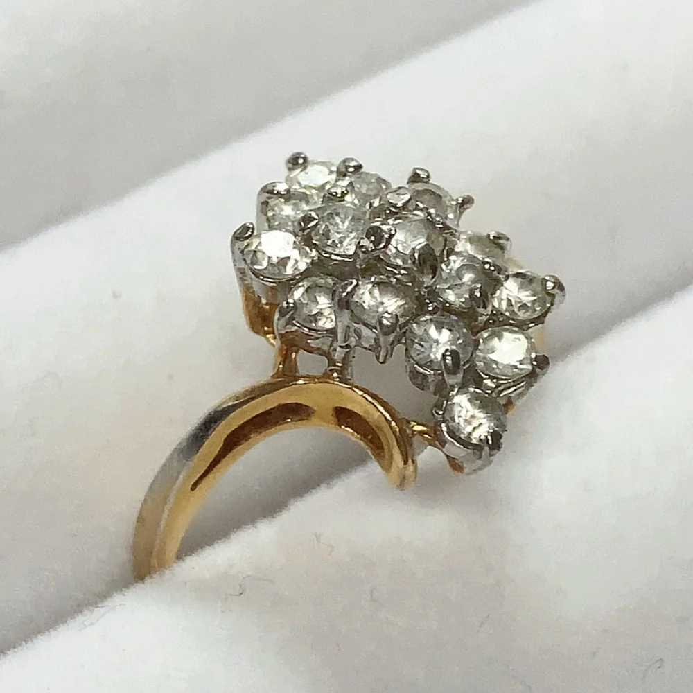 Gold Tone Waterfall‎ Rhinestone Ring Sz 6.5